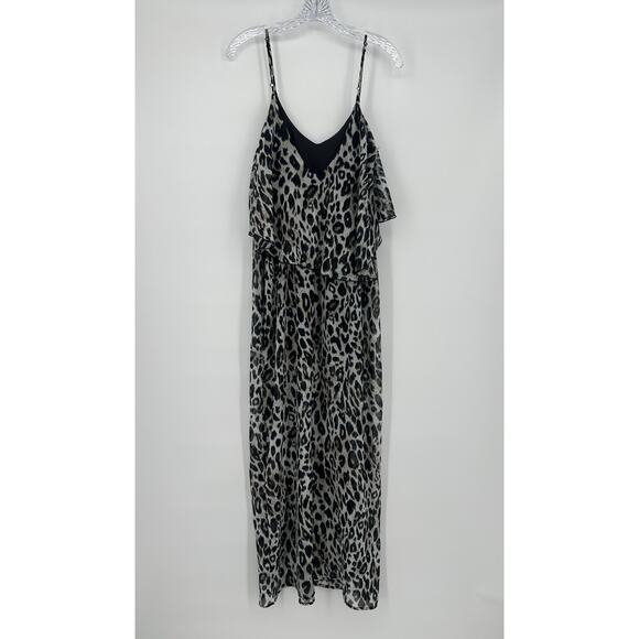 Wet Seal Leopard Ruffle Dress Size Medium Black White Spaghetti Adjustable Strap - Picture 2 of 10